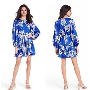 Alexie Vibrant Blue Floral Long Sleeve Dress Size M